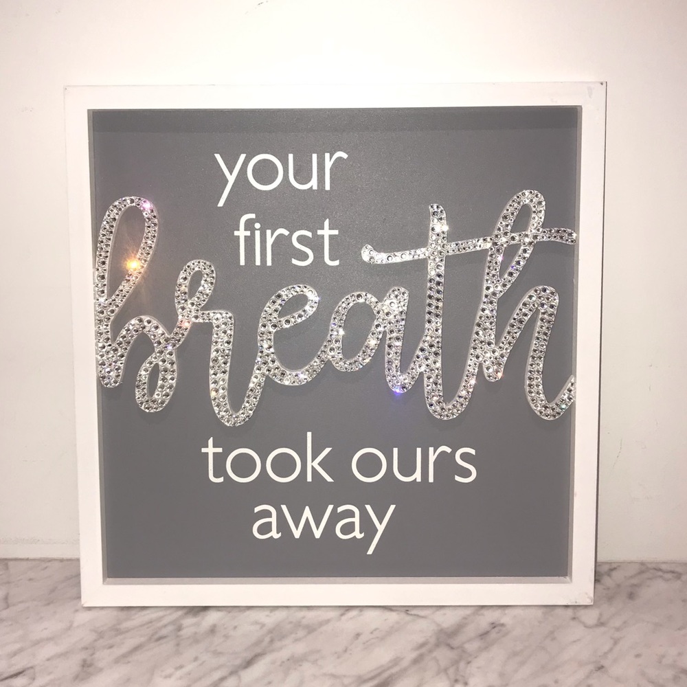 BNWT "Your First Breath Took Ours Away" wall decor Wood Swarovski Crystals 